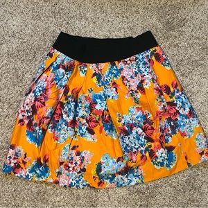 Zara Floral Mini Skirt in Orange with Blue and Pink Accents